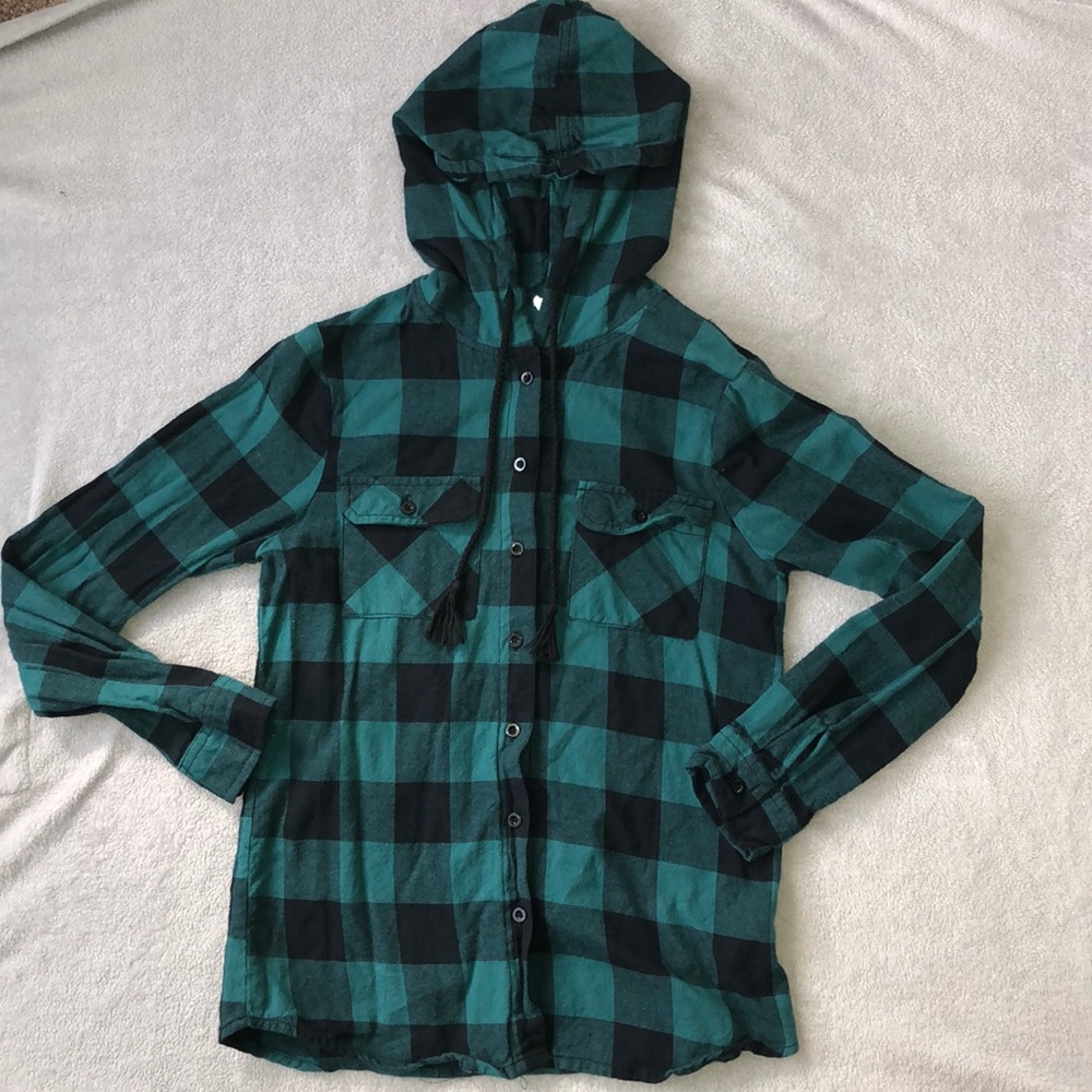 Destined - hooded green and black flannel